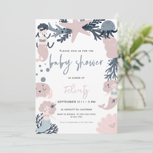 Pastel Zeemeermin Onder het Zee Baby shower Kaart (Staand voorkant)