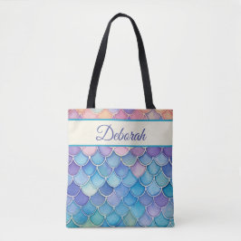 Pastel zeemeermin schalen gepersonaliseerd tote bag