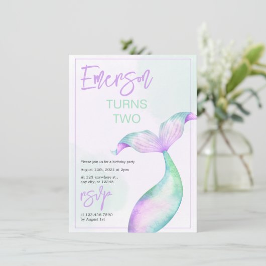 Pastel Zeemeermin Staart Verjaardag Uitnodiging (Staand voorkant)