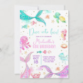 Pastel zeemeermin staarten meisje verjaardag uitno kaart (Voorkant)