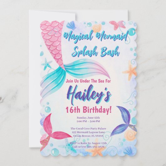 Pastel zeemeermin staarten Waterverf Verjaardag Kaart (Voorkant)