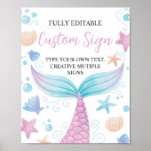 Pastel Zeemeermin Verjaardagsfeest Tafelteken Poster (Voorkant)