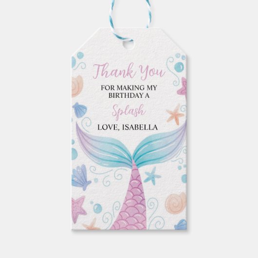 Pastel Zeemeermin Verjaardagsfeestje Dank u Label Cadeaulabel (Voorkant)