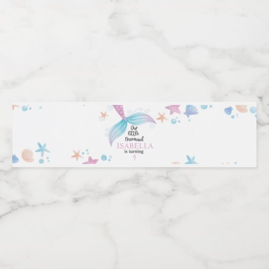 Pastel Zeemeermin Verjaardagsfeestje Waterfles Sti Waterfles Etiket (Enkel label)