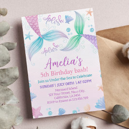 Pastel Zeemeermin Verjaardagsfeestuitnodiging Kaart