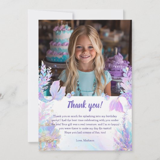 Pastel Zeemeermin Verjaardagskaart Bedankkaart Kaart (Voorkant)