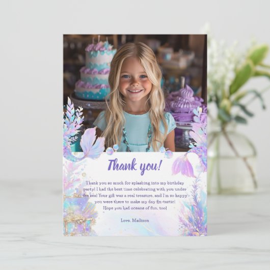 Pastel Zeemeermin Verjaardagskaart Bedanktkaart Kaart (Staand voorkant)