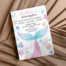 Pastel Zeemeermin Verjaardagsuitnodiging Kaart