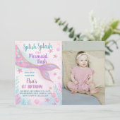 Pastel Zeemeermin Verjaardagsuitnodiging Kaart (Staand voorkant)