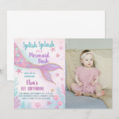 Pastel Zeemeermin Verjaardagsuitnodiging Kaart (Voorkant / Achterkant)