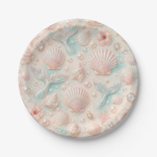 Pastel Zeemeerminstaarten Zee Schelpen en Parels F Papieren Bordje
