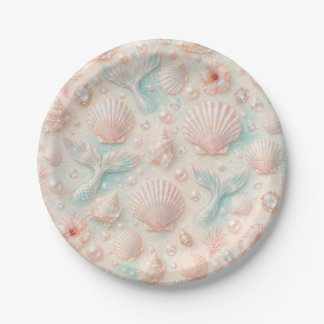 Pastel Zeemeerminstaarten Zee Schelpen en Parels F Papieren Bordje