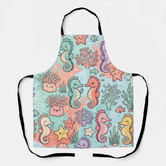 Pastel Zeepaard Oceaan Schort - Cute Koraal Patroo