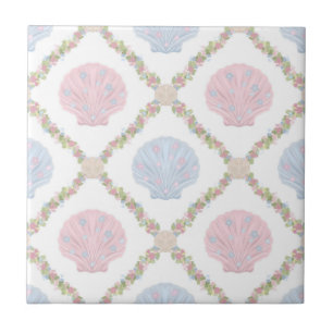 Pastel Zeeschelp Kust Strand Lattice Patroon Tegeltje