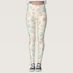 Pastel Zeeschelp Zeester Blauwe Perzik Kust Leggings