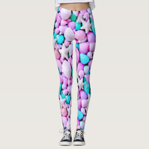 Pastel zeeschelpen strand zeesterren blauw paarse leggings
