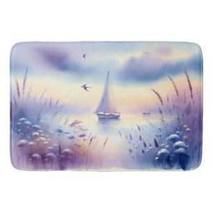 Pastel Zeilboot Kust Droomlandschap Badmat