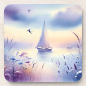 Pastel Zeilboot Kust Droomlandschap Bier Onderzetter (Voorkant)