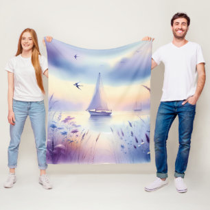 Pastel Zeilboot Kust Droomlandschap Fleece Deken