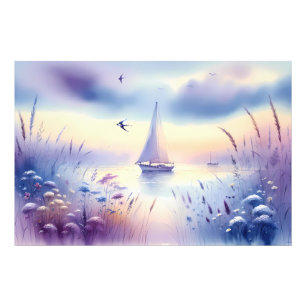 Pastel Zeilboot Kust Droomlandschap Foto Afdruk