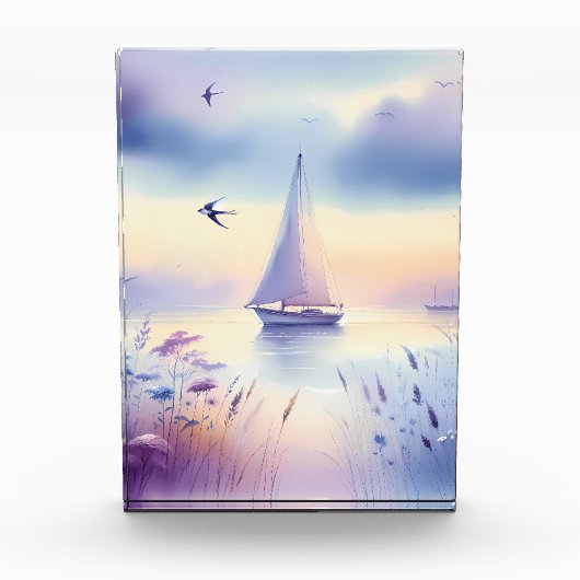 Pastel Zeilboot Kust Droomlandschap Fotoblokken (Voorkant)