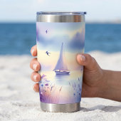 Pastel Zeilboot Kust Droomlandschap Geïsoleerde Drinkbeker