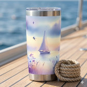 Pastel Zeilboot Kust Droomlandschap Geïsoleerde Drinkbeker