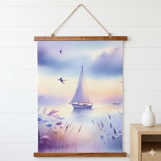 Pastel Zeilboot Kust Droomlandschap Hangend Wandkleed