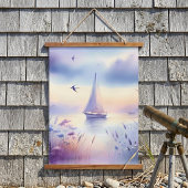 Pastel Zeilboot Kust Droomlandschap Hangend Wandkleed