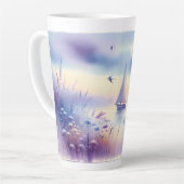 Pastel Zeilboot Kust Droomlandschap Latte Mok (Linkerhoek)
