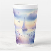 Pastel Zeilboot Kust Droomlandschap Latte Mok (Voorkant)