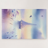 Pastel Zeilboot Kust Droomlandschap Legpuzzel (Horizontaal)