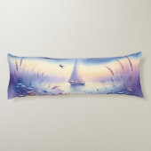 Pastel Zeilboot Kust Droomlandschap Lichaamskussen (Achterkant)