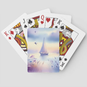 Pastel Zeilboot Kust Droomlandschap Pokerkaarten