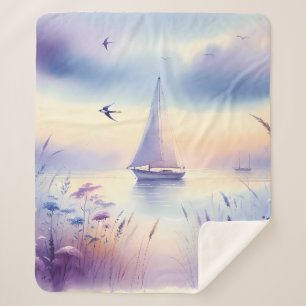 Pastel Zeilboot Kust Droomlandschap Sherpa Deken