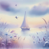 Pastel Zeilboot Kust Droomlandschap Sticker (Voorkant)