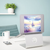 Pastel Zeilboot Kust Droomlandschap Sticker (Laptop op bureau)