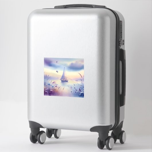 Pastel Zeilboot Kust Droomlandschap Sticker (Koffer)