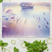Pastel Zeilboot Kust Droomlandschap Theedoek (Gevouwen)