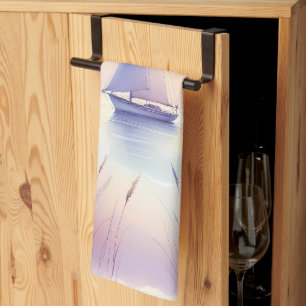Pastel Zeilboot Kust Droomlandschap Theedoek