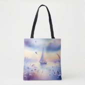 Pastel Zeilboot Kust Droomlandschap Tote Bag (Voorkant)