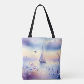 Pastel Zeilboot Kust Droomlandschap Tote Bag (Achterkant)