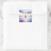 Pastel Zeilboot Kust Droomlandschap Vierkante Sticker (Tas)