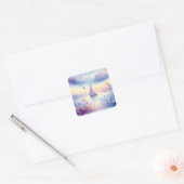 Pastel Zeilboot Kust Droomlandschap Vierkante Sticker (Envelop)