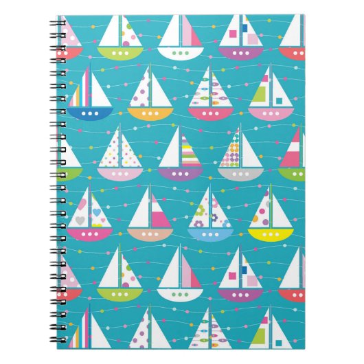 Pastel Zeilboot Patroon Notitieboek (Voorkant)