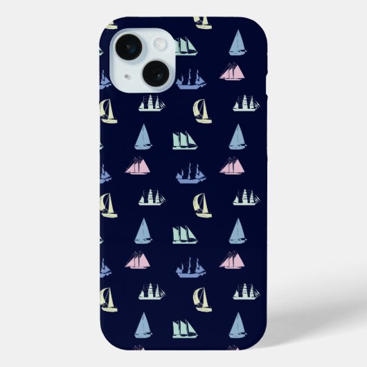 Pastel Zeilboot Patroon op Midnight Blue Case-Mate iPhone Case (Achterkant)