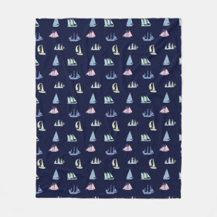 Pastel Zeilboot Patroon op Midnight Blue Fleece Deken