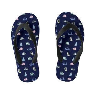 Pastel Zeilboot Patroon op Midnight Blue Kinder Teenslippers