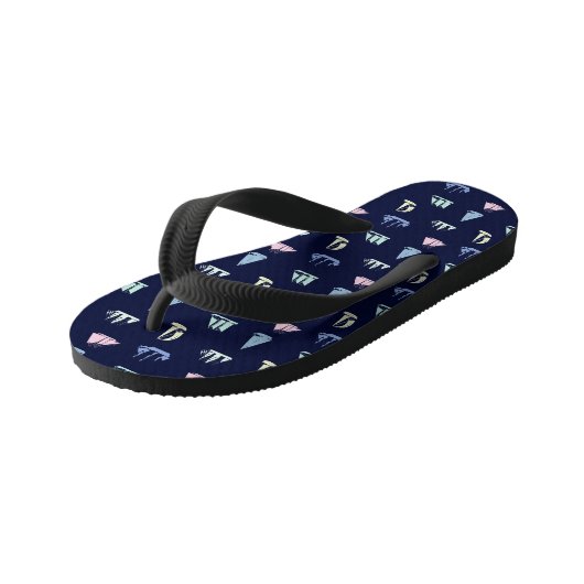 Pastel Zeilboot Patroon op Midnight Blue Kinder Teenslippers (Schuin)