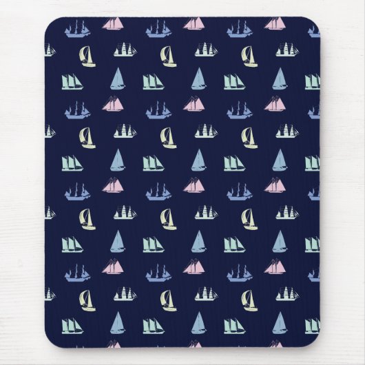 Pastel Zeilboot Patroon op Midnight Blue Muismat (Voorkant)